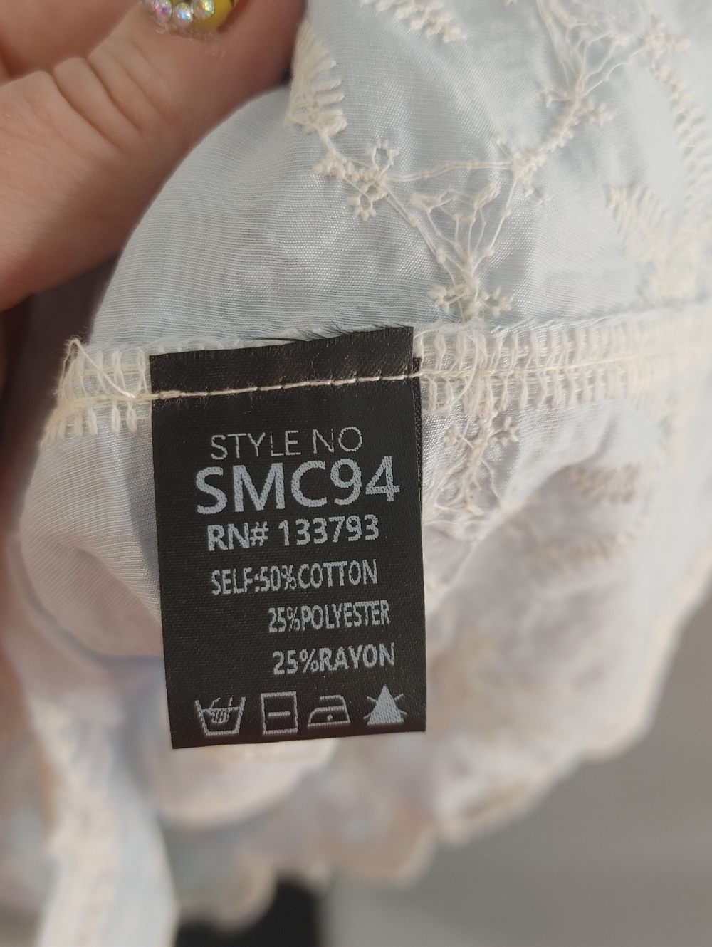 POL Embroidered Floral Blouse Light Blue Lace Trim Button Front Boho Top OS - Picture 7 of 14